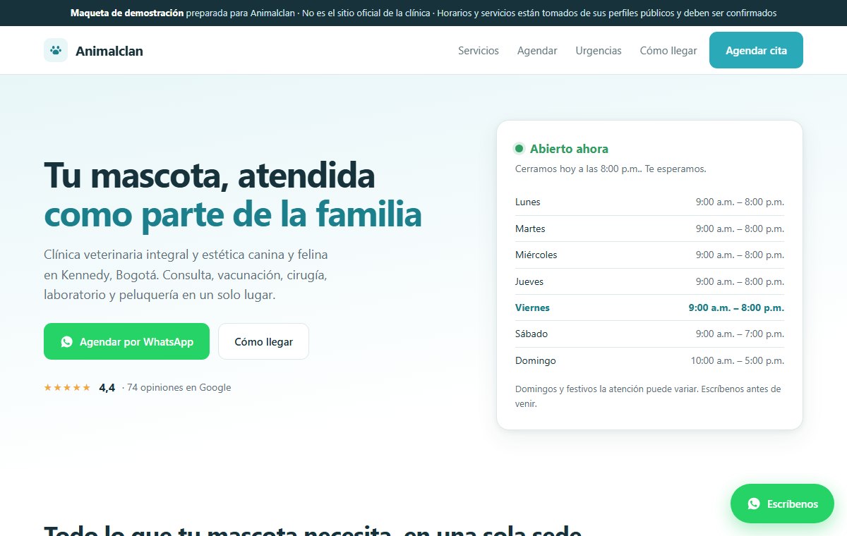 Página de clínica veterinaria